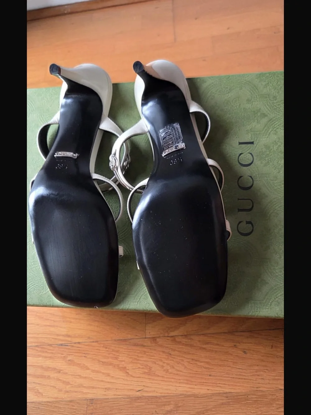 Gucci Cream Leather T-Strap Square-Toe Mules